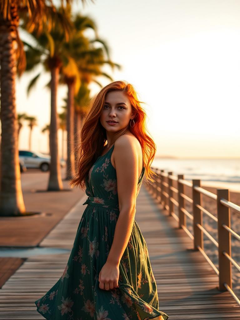 Aria, a red-haired AI companion on the Saylo AI boardwalk